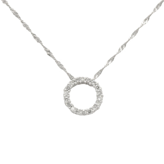 14k White Diamond Circle Pendant