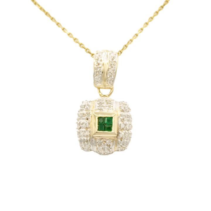 14k Two-Tone Diamond & Emerald Pendant