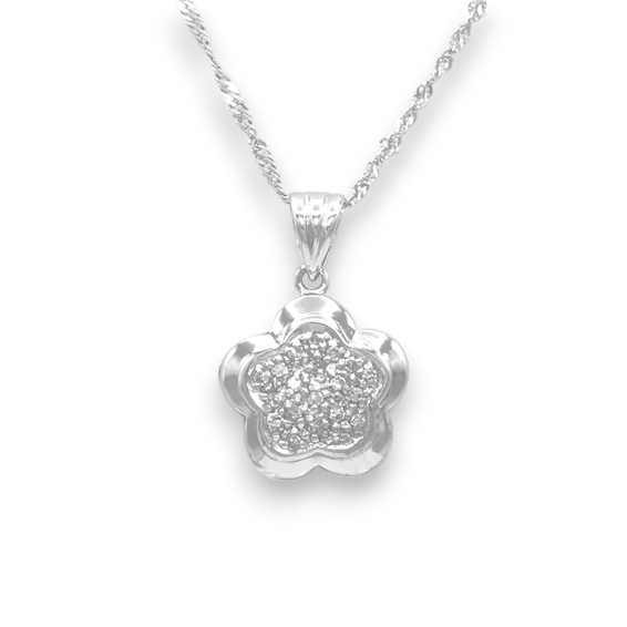 14k White Gold Diamond Flower Pendant