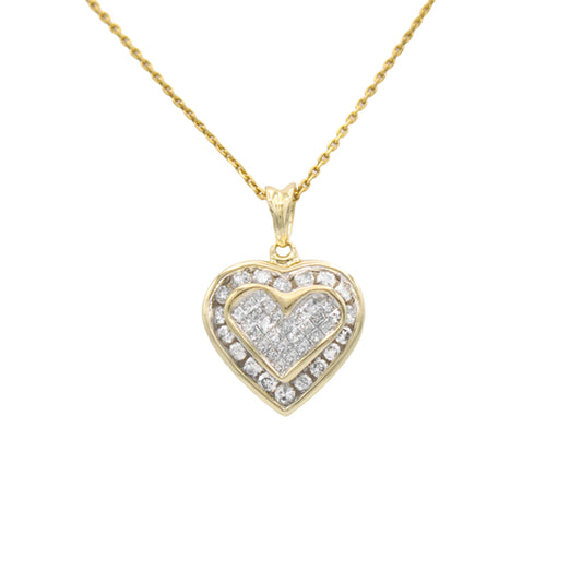 14k Princess Invisible Diamond Heart Pendant