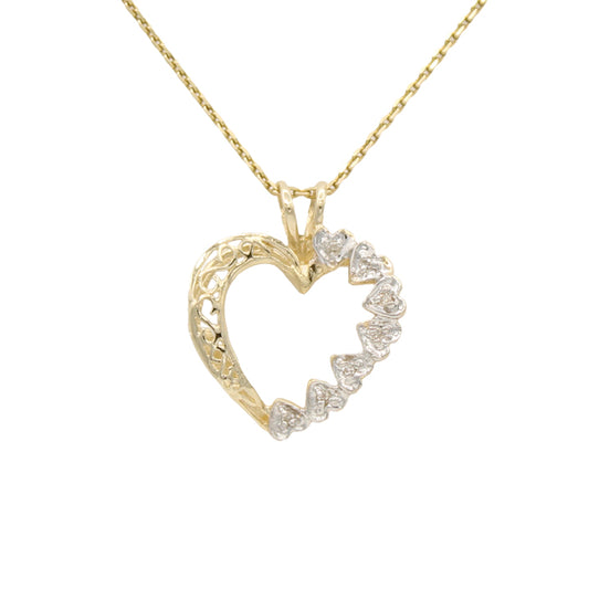 14k Two-Tone Diamond Filigree Heart Pendant