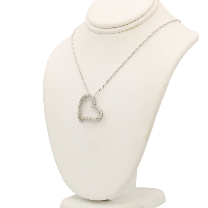 14k White Diamond Open Heart Pendant