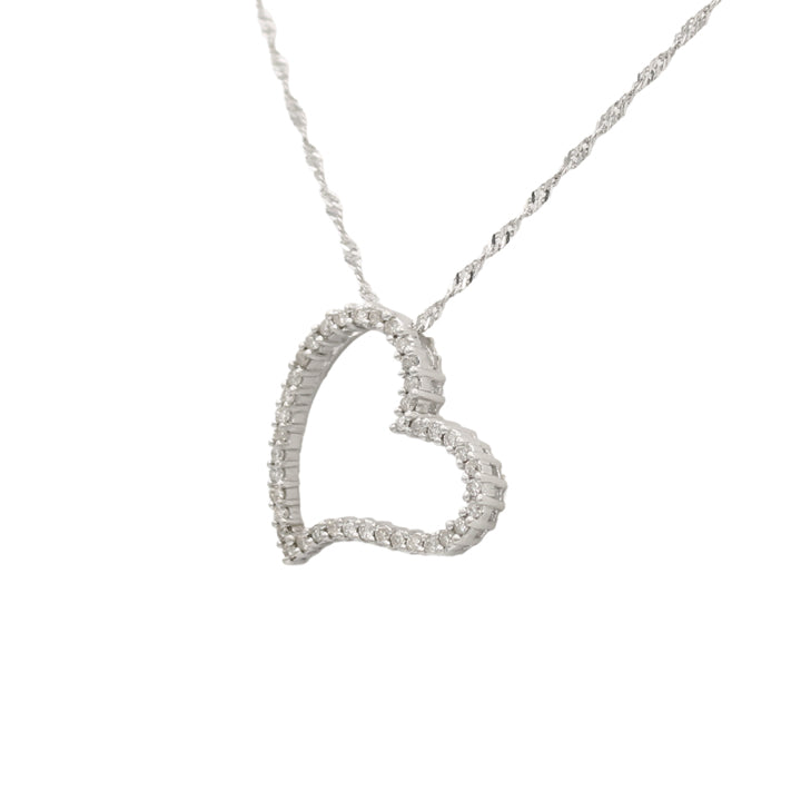 14k White Diamond Open Heart Pendant