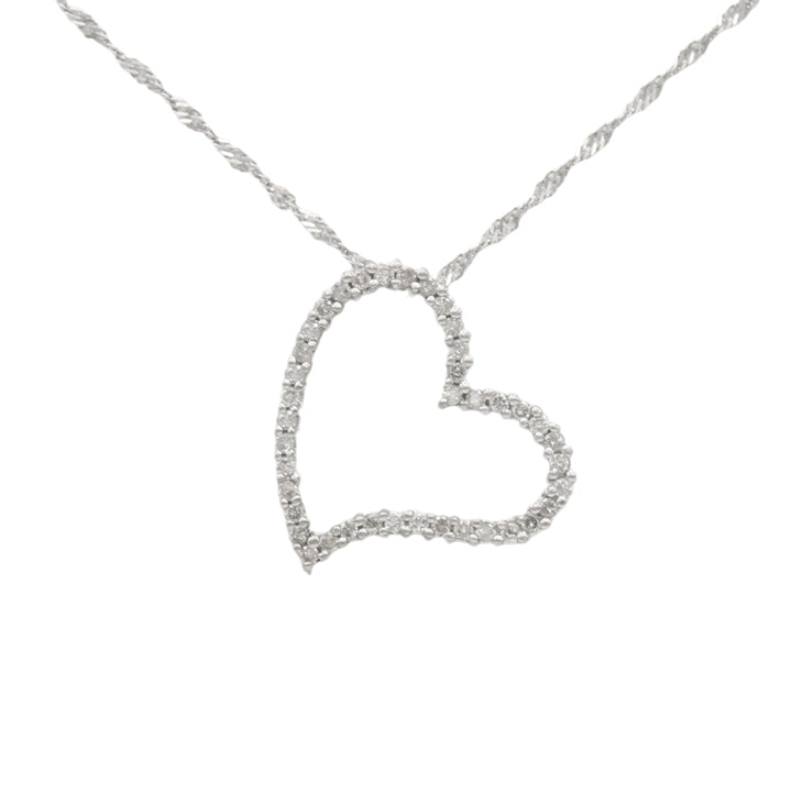 14k White Diamond Open Heart Pendant