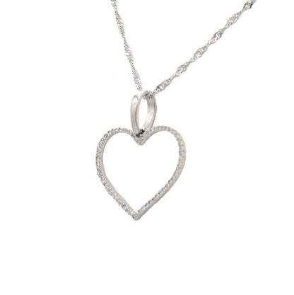 14k White Diamond Open Heart Pendant