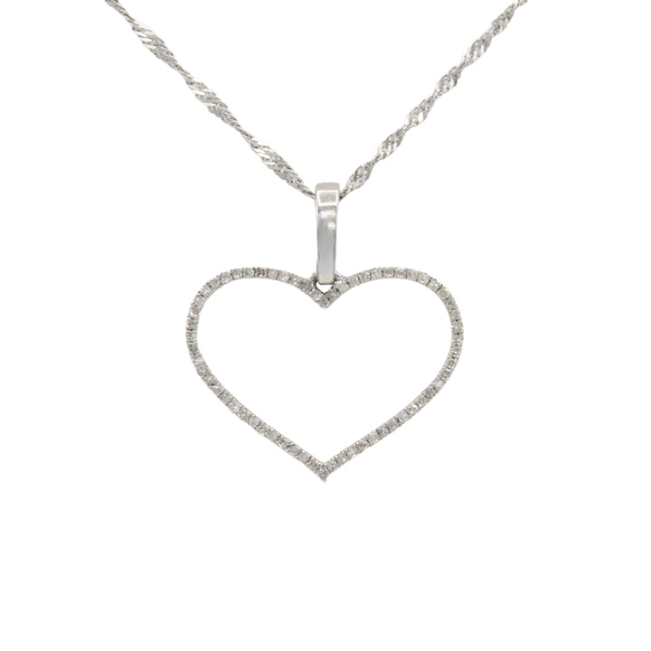 14k White Diamond Open Heart Pendant