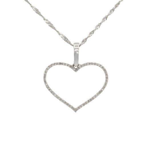 14k White Diamond Open Heart Pendant
