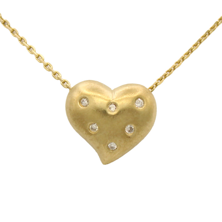 14k Satin Diamond Heart Pendant