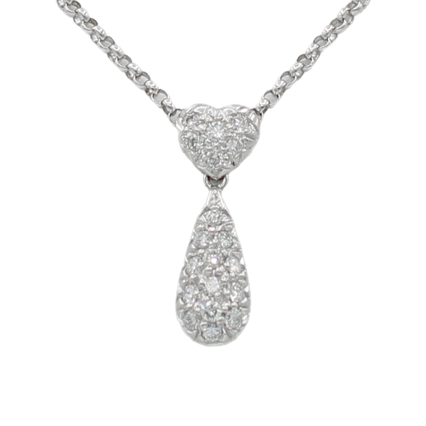 18k White Gold Diamond Drop Heart Necklace