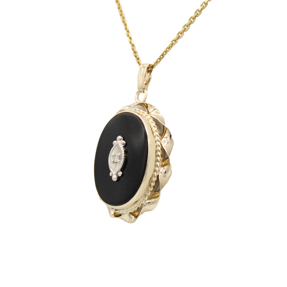 14k Classic Oval Onyx Diamond Pendant