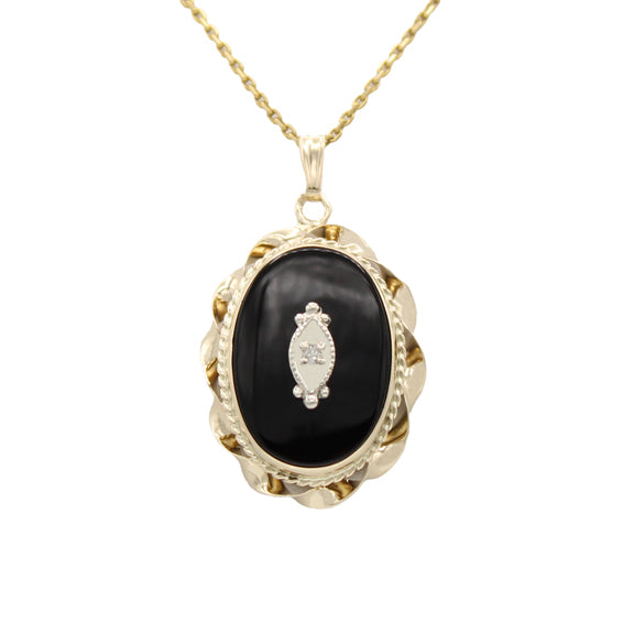 14k Classic Oval Onyx Diamond Pendant