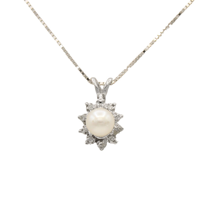 14k White Diamond Cultured Pearl Pendant