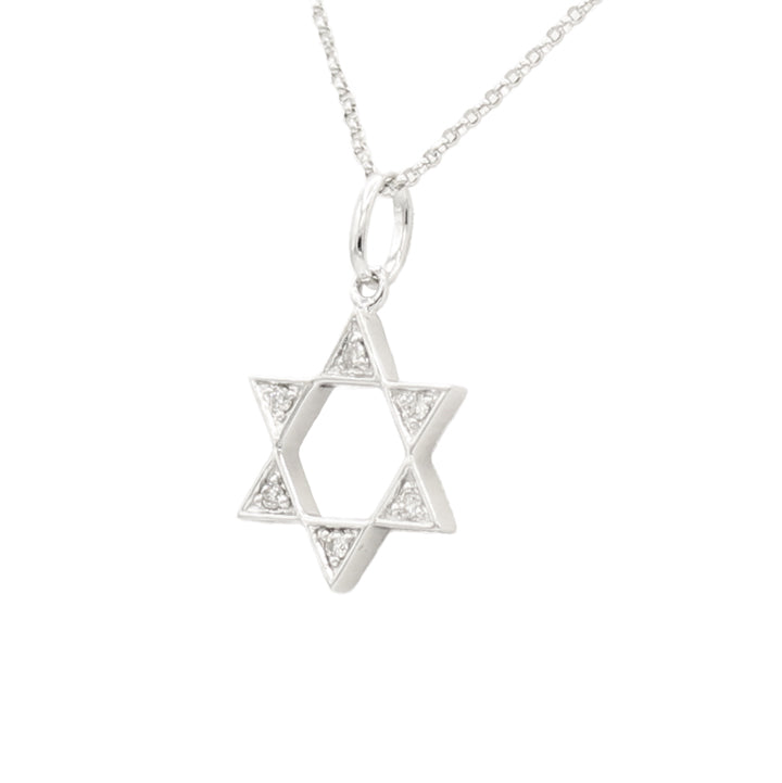 14k White Diamond Star of David Pendant