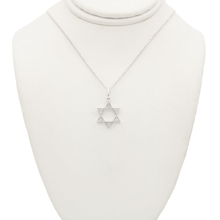 14k White Diamond Star of David Pendant