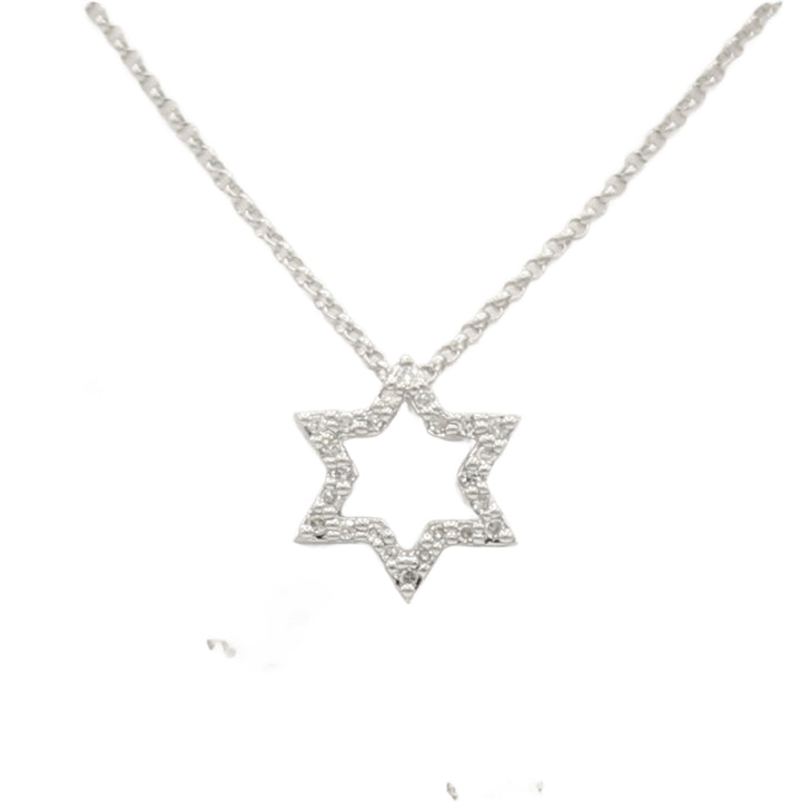 14k White Diamond Star of David Pendant