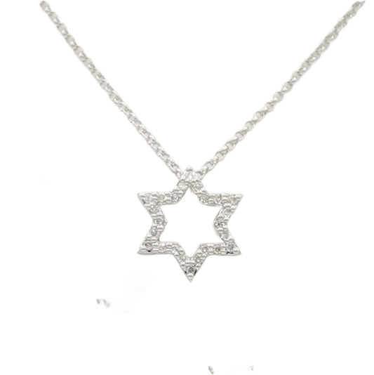 14k White Diamond Star of David Pendant