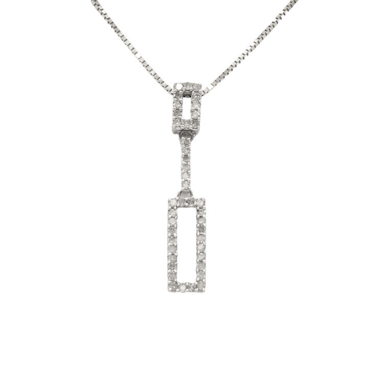 14k White Gold Dangling Diamond Rectangle Pendant