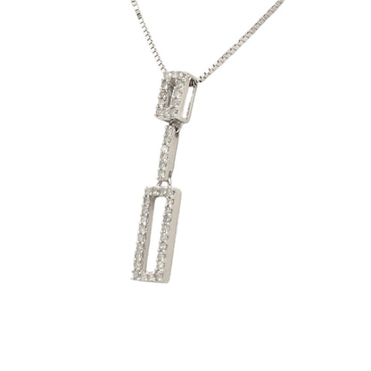 14k White Gold Dangling Diamond Rectangle Pendant