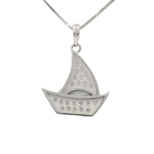 14k White Gold Floating Diamond Sailboat Pendant