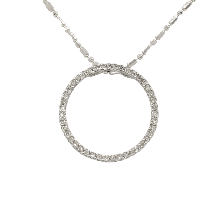 14k White Diamond Circle Pendant