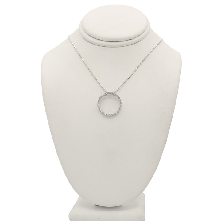 14k White Diamond Circle Pendant