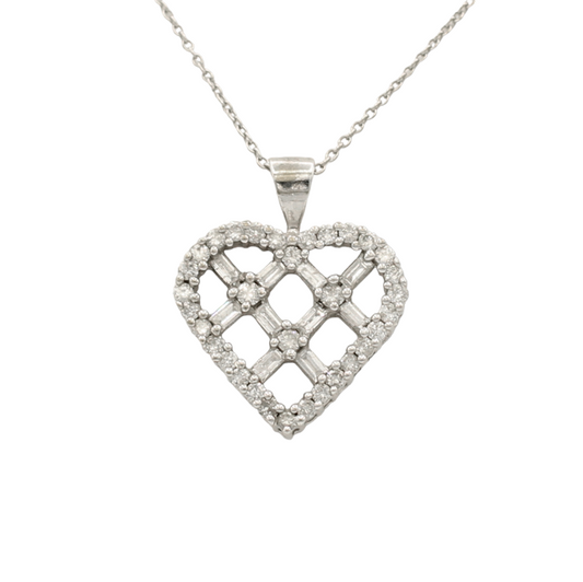 14k White Diamond Heart Pendant