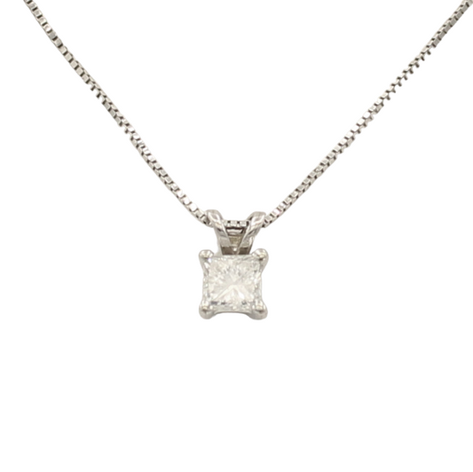 14k White Princess-Cut Diamond Solitaire Pendant - 0.30ct TDW