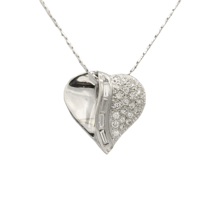 14k White Diamond Heart Pendant - 0.50ct TDW