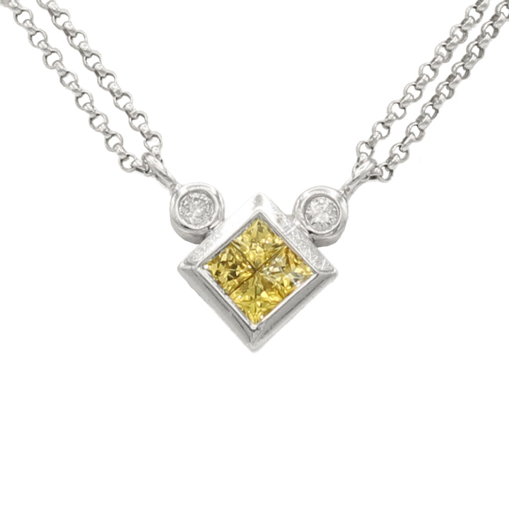 14k White Gold Diamond & Yellow Citrine Stone Necklace