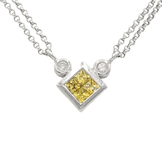 14k White Gold Diamond & Yellow Citrine Stone Necklace