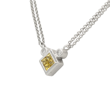 14k White Gold Diamond & Yellow Citrine Stone Necklace