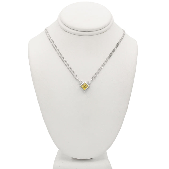 14k White Gold Diamond & Yellow Citrine Stone Necklace