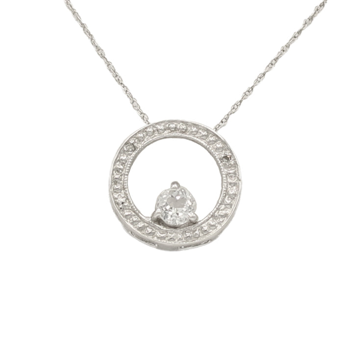 14k White Diamond Circle Pendant w/ April (CZ) Birthstone