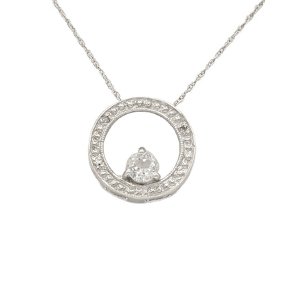 14k White Diamond Circle Pendant w/ April (CZ) Birthstone