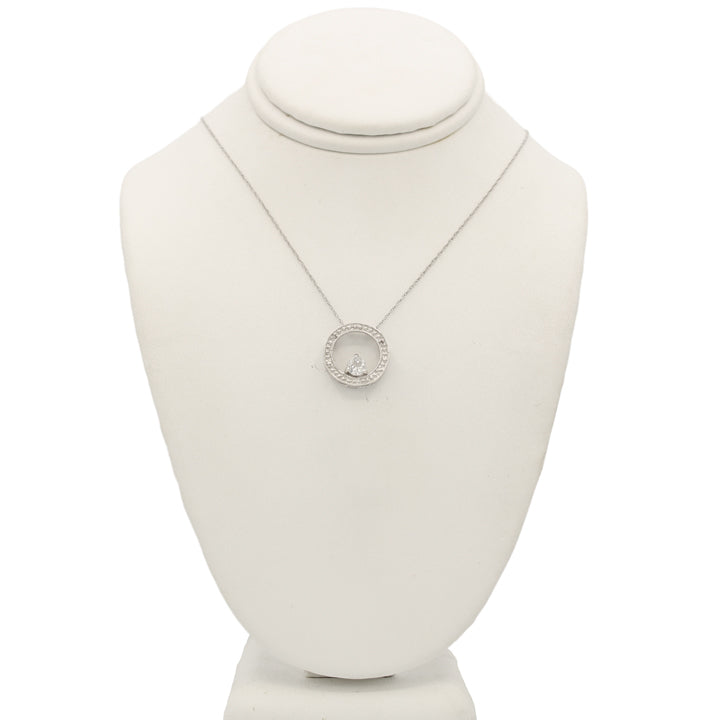 14k White Diamond Circle Pendant w/ April (CZ) Birthstone