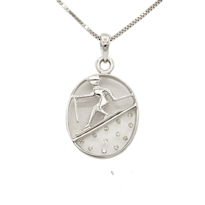 14k White Gold Floating Diamond Skiing Pendant