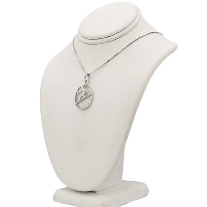 14k White Gold Floating Diamond Skiing Pendant