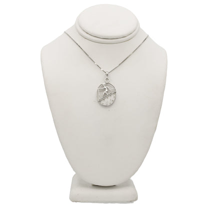 14k White Gold Floating Diamond Skiing Pendant