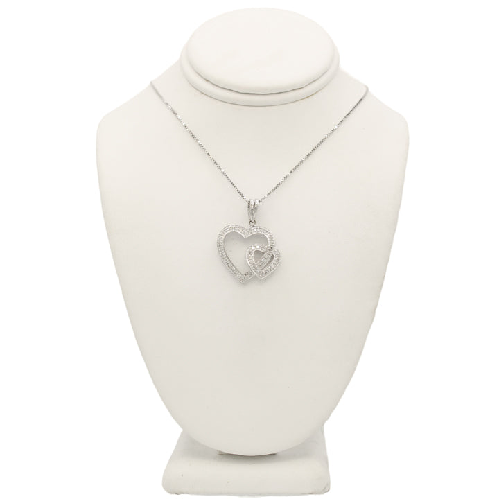 14k White Gold Diamond Double Heart Pendant