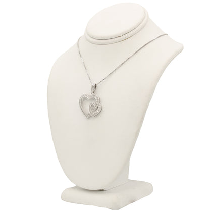 14k White Gold Diamond Double Heart Pendant