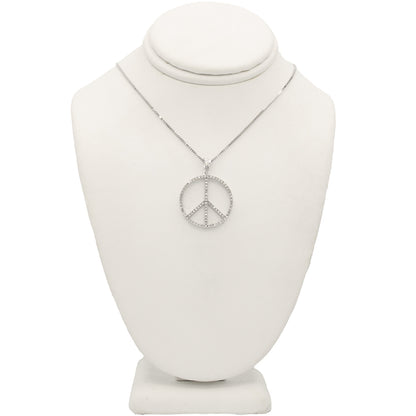 14k White Gold Diamond Peace Symbol Pendant