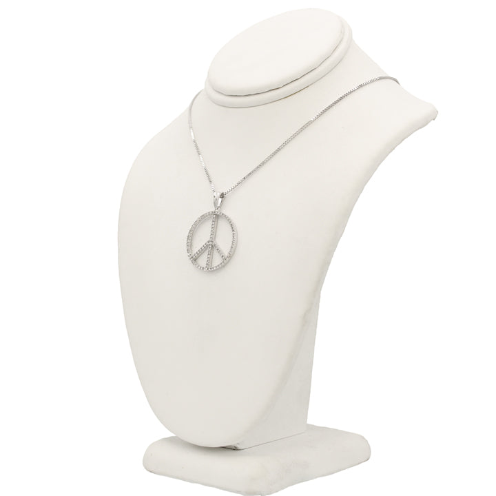 14k White Gold Diamond Peace Symbol Pendant