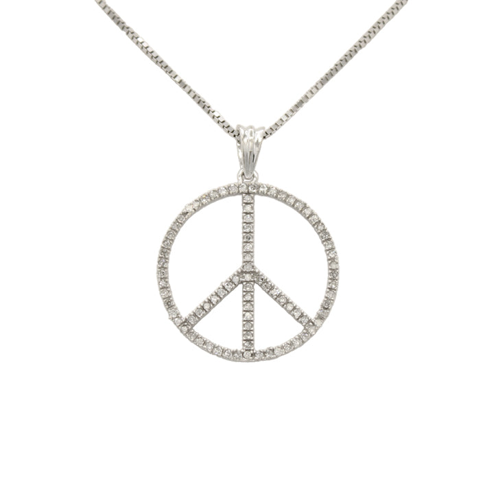 14k White Gold Diamond Peace Symbol Pendant