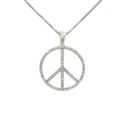 14k White Gold Diamond Peace Symbol Pendant