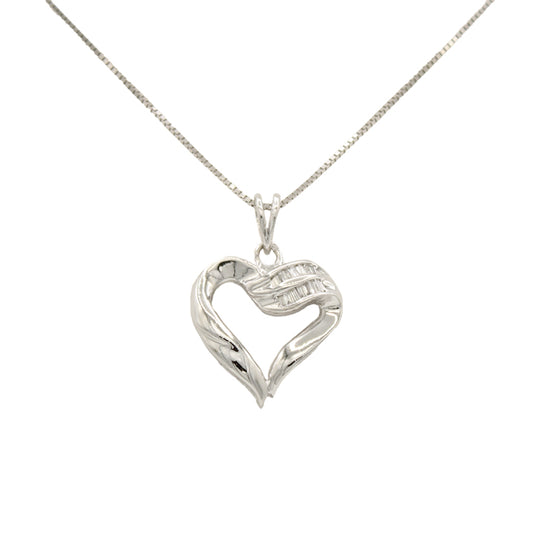 14k White Gold Baguette Diamond Heart Pendant