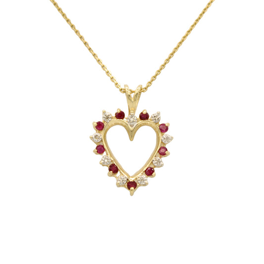 14k Diamond & Ruby Heart Pendant