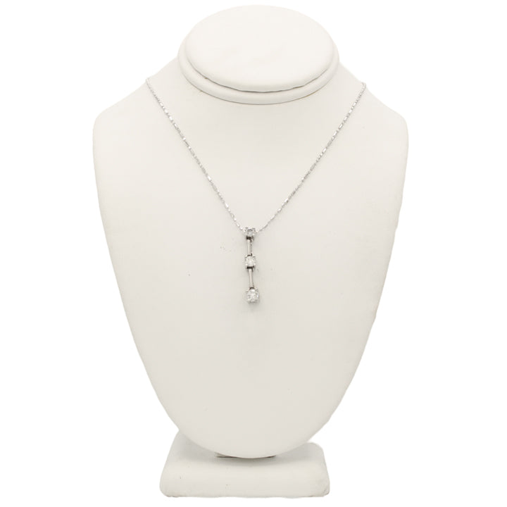 14k White Gold Round Diamond 3-Stone Pendant