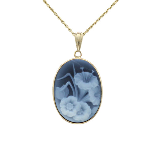 14k Blue Flower Cameo Onyx Pendant