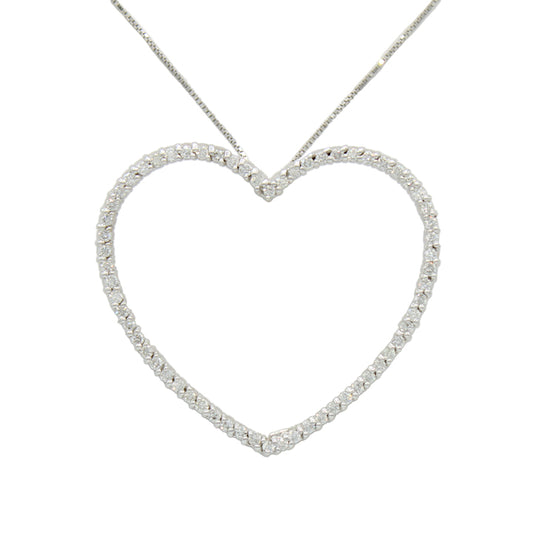 14k White Diamond Open Heart Pendant