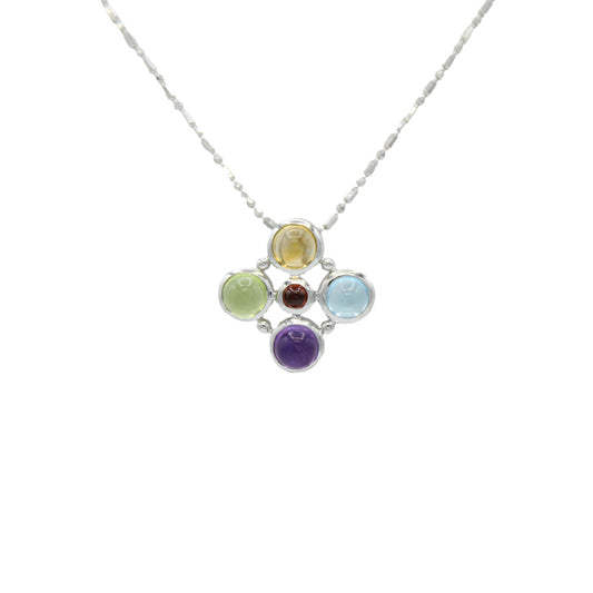 14k White Gold Multi-Color Cabochon Quartz Stone Pendant